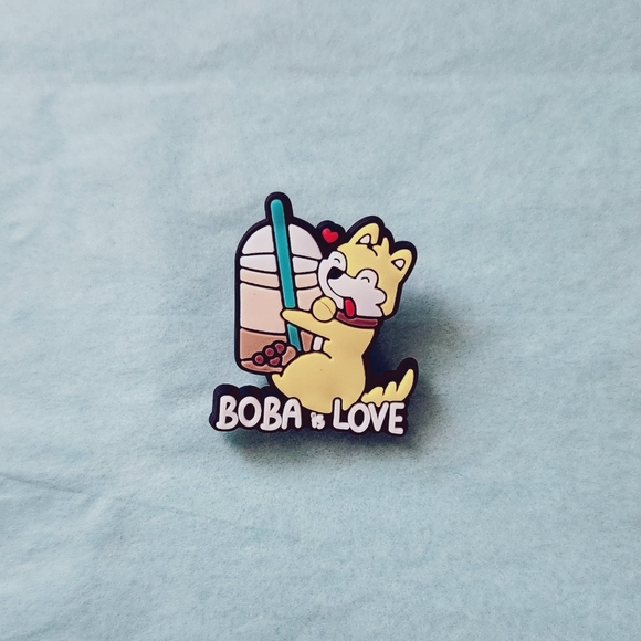 🍭7/$15 Boba is Love Dog Drinking Boba Tea Croc Charm - Picture 1 of 4